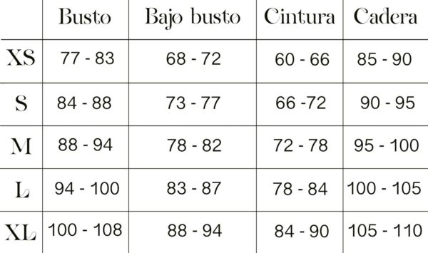 guia de talles Pasionaria